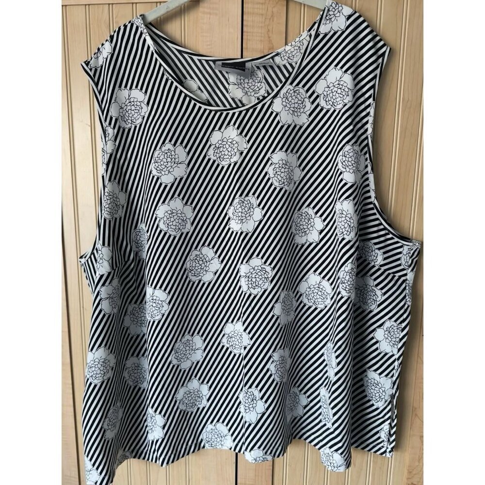 Maggie Barnes Striped Floral black white Plus Size 34 Tank Top sleeveless blouse